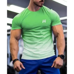 New OUKU Men's T shirt Tee Sports T-Shirt Crew Neck Short Sleeve Sports & Outdoor Vacation Casual Daily Gym Quick dry Breathable Gradient Yellow Red Activewear Fashion Basic