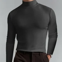 Discount OUKU Men's T Shirt Tee Tee Top Long Sleeve Shirt Long Sleeve Turtleneck Spring Fall Plain Fashion Designer Basic Classic Vacation Street Going out Apricot Black White Top Tee for Men