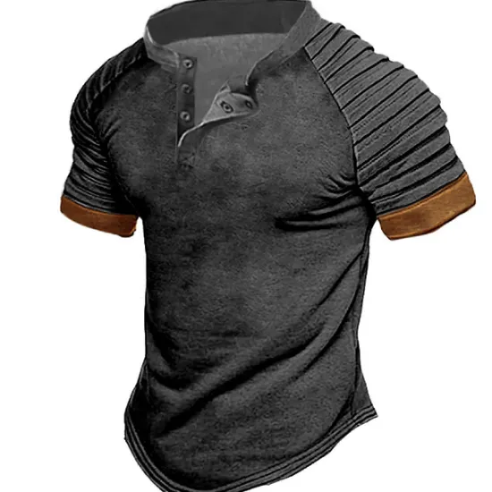 Clearance OUKU Men's T shirt Tee Tee Top Plain Slim Pleated Standing Collar Street Vacation Short Sleeves Lace up Clothing Apparel Fashion Designer Basic