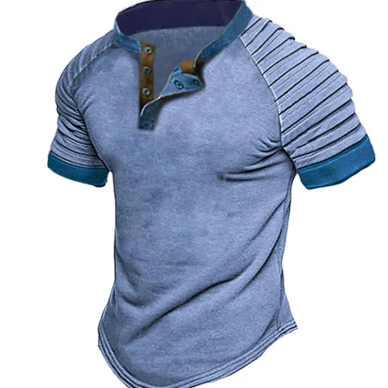 Clearance OUKU Men's T shirt Tee Tee Top Plain Slim Pleated Standing Collar Street Vacation Short Sleeves Lace up Clothing Apparel Fashion Designer Basic