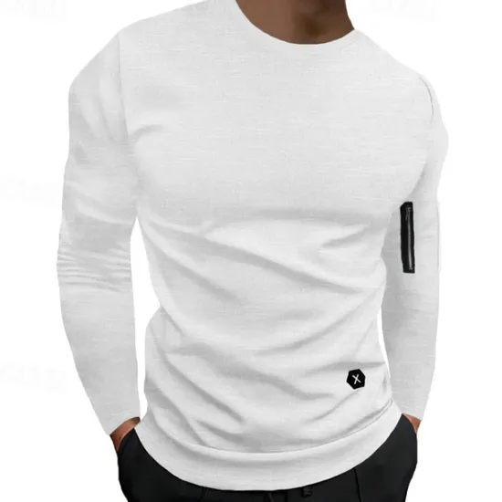 Outlet OUKU Men's T Shirt Tee Tee Top Long Sleeve Shirt Long Sleeve Crew Neck Spring & Fall Plain Fashion Designer Basic Classic Vacation Street Going out Black White Army Green Top Tee for Men