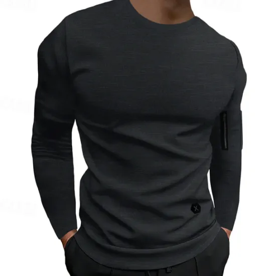 Outlet OUKU Men's T Shirt Tee Tee Top Long Sleeve Shirt Long Sleeve Crew Neck Spring & Fall Plain Fashion Designer Basic Classic Vacation Street Going out Black White Army Green Top Tee for Men