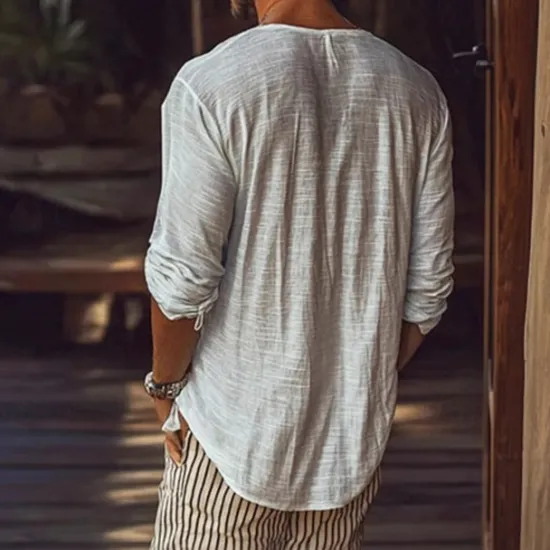Best OUKU Men's T Shirt Tee Tee Top Long Sleeve Shirt Long Sleeve V Neck Summer Spring Plain Fashion Designer Basic Basic Vacation Street Going out Top Tee for Men White