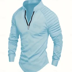 Hot OUKU Men's T Shirt Tee Top Long Sleeve Quarter Zip Summer Solid Color Fashion Designer Basic Zipper Outdoor Vacation Work Navy Black White Top Tee for Men