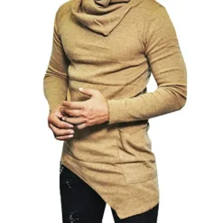 Online OUKU Men's T Shirt Tee Top Long Sleeve Shirt Long Sleeve Pile Neck Summer Plain Fashion Designer Basic Vacation Street Going out Black Khaki Grey Top Tee for Men