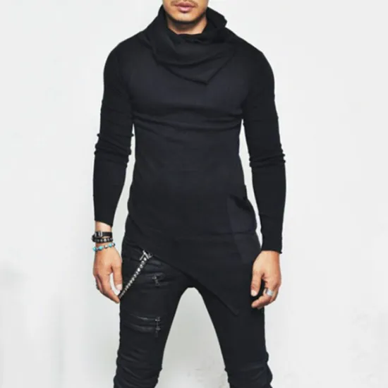 Online OUKU Men's T Shirt Tee Top Long Sleeve Shirt Long Sleeve Pile Neck Summer Plain Fashion Designer Basic Vacation Street Going out Black Khaki Grey Top Tee for Men