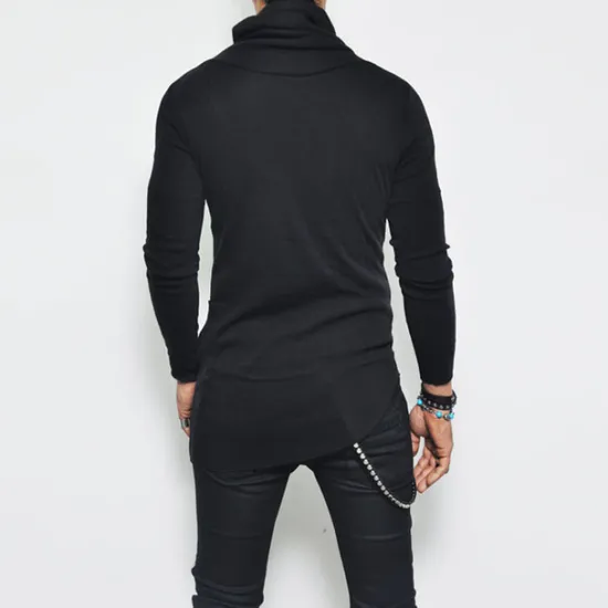 Online OUKU Men's T Shirt Tee Top Long Sleeve Shirt Long Sleeve Pile Neck Summer Plain Fashion Designer Basic Vacation Street Going out Black Khaki Grey Top Tee for Men