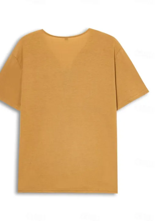 Sale OUKU Men's T Shirt Tee Top Long Sleeve V Neck Spring & Summer Plain Fashion Designer Basic Lace up Vacation Street Going out Black Blue Green Top Tee for Men