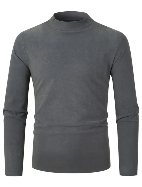OUKU Men's T Shirt Tee Top Long Sleeve Shirt Long Sleeve Turtleneck Summer Plain Fashion Designer Basic Vacation Street Going out Black Navy Blue Blue Top Tee for Men