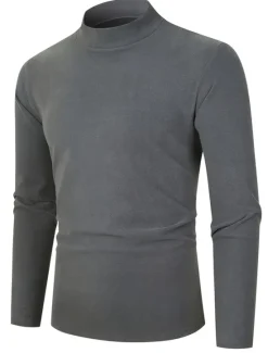 OUKU Men's T Shirt Tee Top Long Sleeve Shirt Long Sleeve Turtleneck Summer Plain Fashion Designer Basic Vacation Street Going out Black Navy Blue Blue Top Tee for Men