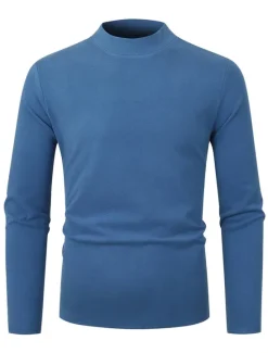 OUKU Men's T Shirt Tee Top Long Sleeve Shirt Long Sleeve Turtleneck Summer Plain Fashion Designer Basic Vacation Street Going out Black Navy Blue Blue Top Tee for Men