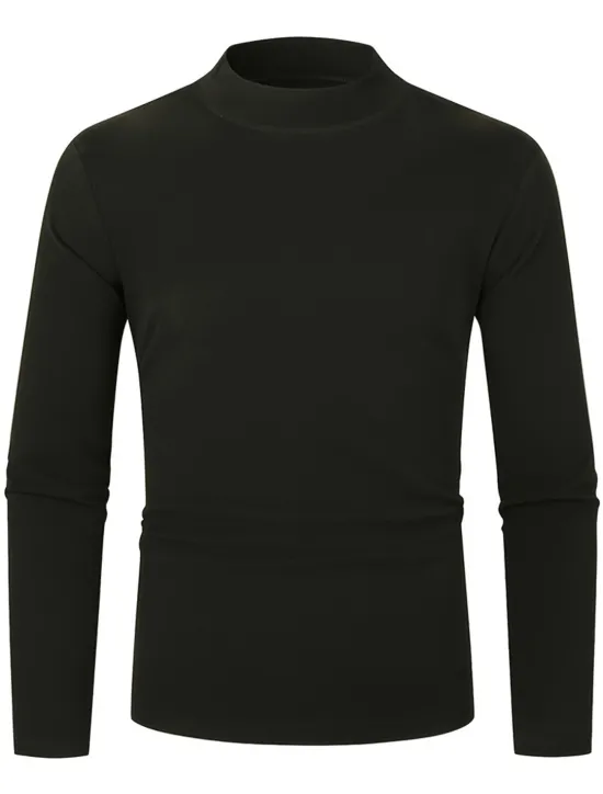 OUKU Men's T Shirt Tee Top Long Sleeve Shirt Long Sleeve Turtleneck Summer Plain Fashion Designer Basic Vacation Street Going out Black Navy Blue Blue Top Tee for Men