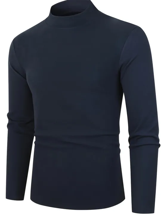 OUKU Men's T Shirt Tee Top Long Sleeve Shirt Long Sleeve Turtleneck Summer Plain Fashion Designer Basic Vacation Street Going out Black Navy Blue Blue Top Tee for Men