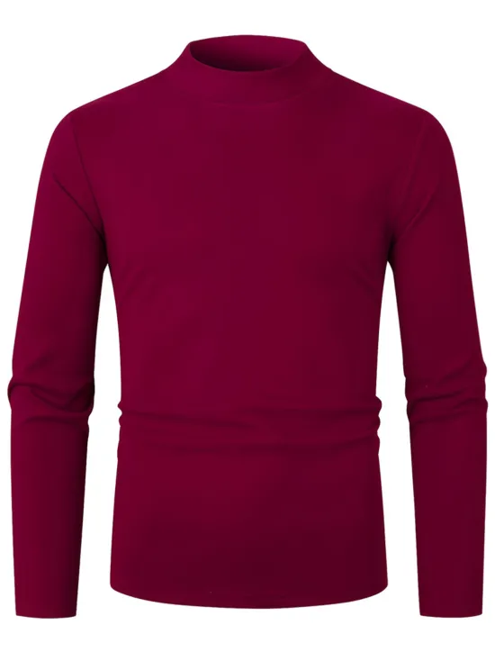 OUKU Men's T Shirt Tee Top Long Sleeve Shirt Long Sleeve Turtleneck Summer Plain Fashion Designer Basic Vacation Street Going out Black Navy Blue Blue Top Tee for Men