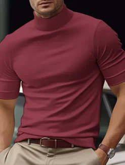 Sale OUKU Men's T Shirt Tee Top Mock Turtleneck Short Sleeves Turtleneck Summer Plain Fashion Designer Basic Vacation Street Going out Black White Blue Top Tee for Men