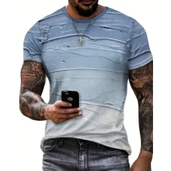 OUKU Men's T Shirt Tee Top Short Sleeves Crew Neck Summer Gradient Fashion Designer Basic Vacation Street Going out Top Tee for Men Blue