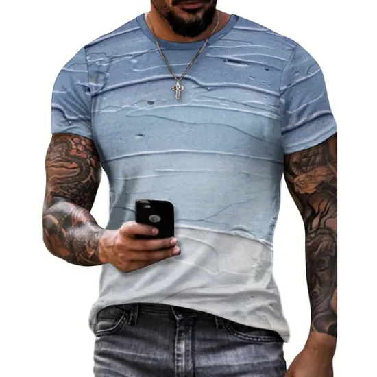 OUKU Men's T Shirt Tee Top Short Sleeves Crew Neck Summer Gradient Fashion Designer Basic Vacation Street Going out Top Tee for Men Blue
