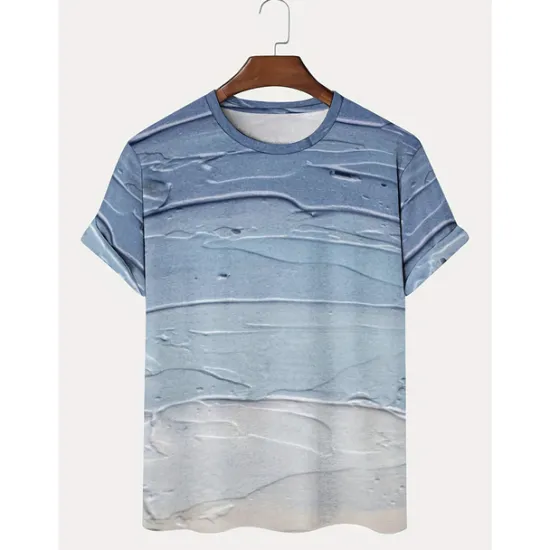 OUKU Men's T Shirt Tee Top Short Sleeves Crew Neck Summer Gradient Fashion Designer Basic Vacation Street Going out Top Tee for Men Blue
