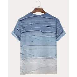 OUKU Men's T Shirt Tee Top Short Sleeves Crew Neck Summer Gradient Fashion Designer Basic Vacation Street Going out Top Tee for Men Blue
