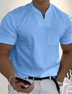 Best OUKU Men's T Shirt Tee Top Short Sleeve V Neck Summer Plain Fashion Designer Basic Buttons Front Pocket Vacation Going out Casual Daily Black White Yellow Top Tee for Men