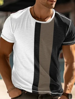 Discount OUKU Men's T Shirt Tee Top Short Sleeves Crew Neck Summer Color Block Fashion Designer Basic Vacation Street Going out Black Navy Blue Red Top Tee for Men