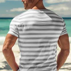 OUKU Men's T Shirt Tee Top Short Sleeves Crew Neck Summer Striped Fashion Designer Basic Front Pocket Vacation Street Going out Black Red Navy Blue Top Tee for Men