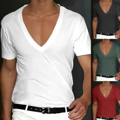 Outlet OUKU Men's T Shirt Tee Top Short Sleeves V Neck Summer Plain Designer Basic Modern Contemporary Classic Style Vacation Street Going out Black White Red Top Tee for Men