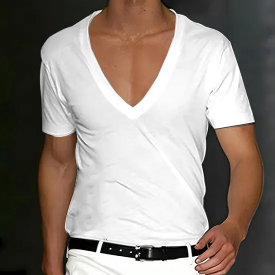 Outlet OUKU Men's T Shirt Tee Top Short Sleeves V Neck Summer Plain Designer Basic Modern Contemporary Classic Style Vacation Street Going out Black White Red Top Tee for Men