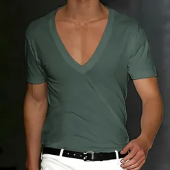 Outlet OUKU Men's T Shirt Tee Top Short Sleeves V Neck Summer Plain Designer Basic Modern Contemporary Classic Style Vacation Street Going out Black White Red Top Tee for Men