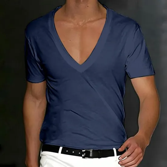 Outlet OUKU Men's T Shirt Tee Top Short Sleeves V Neck Summer Plain Designer Basic Modern Contemporary Classic Style Vacation Street Going out Black White Red Top Tee for Men