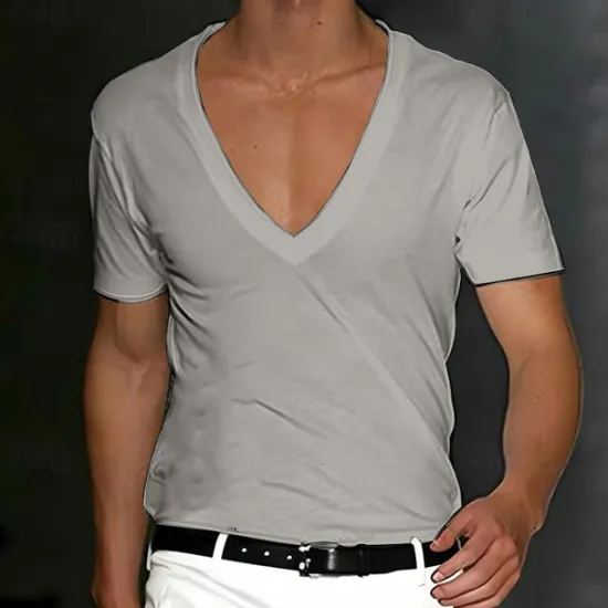 Outlet OUKU Men's T Shirt Tee Top Short Sleeves V Neck Summer Plain Designer Basic Modern Contemporary Classic Style Vacation Street Going out Black White Red Top Tee for Men
