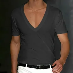 Outlet OUKU Men's T Shirt Tee Top Short Sleeves V Neck Summer Plain Designer Basic Modern Contemporary Classic Style Vacation Street Going out Black White Red Top Tee for Men