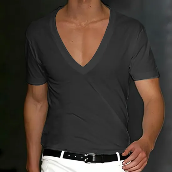 Outlet OUKU Men's T Shirt Tee Top Short Sleeves V Neck Summer Plain Designer Basic Modern Contemporary Classic Style Vacation Street Going out Black White Red Top Tee for Men