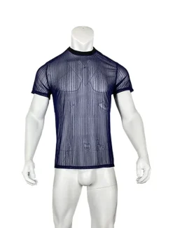 Clearance OUKU Men's T Shirt Tee Top Short Sleeves Crew Neck Summer Plain Fashion Designer Basic See Through Vacation Street Stage Black Blue Top Tee for Men