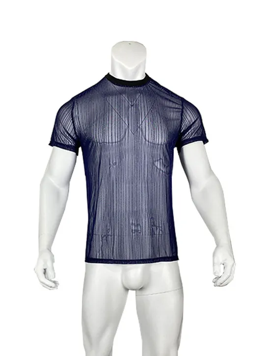 Clearance OUKU Men's T Shirt Tee Top Short Sleeves Crew Neck Summer Plain Fashion Designer Basic See Through Vacation Street Stage Black Blue Top Tee for Men