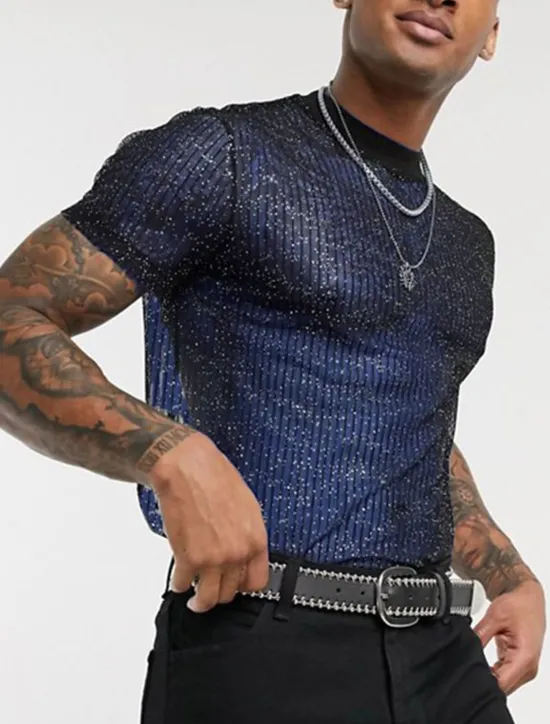 Clearance OUKU Men's T Shirt Tee Top Short Sleeves Crew Neck Summer Plain Fashion Designer Basic See Through Vacation Street Stage Black Blue Top Tee for Men