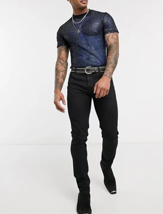 Clearance OUKU Men's T Shirt Tee Top Short Sleeves Crew Neck Summer Plain Fashion Designer Basic See Through Vacation Street Stage Black Blue Top Tee for Men