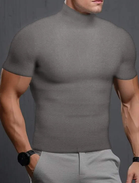 Online OUKU Men's T Shirt Tee Top Short Sleeves Turtleneck Summer Plain Pit Strip Fashion Designer Basic Vacation Street Going out Black White Khaki Top Tee for Men