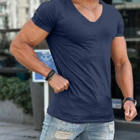 Sale OUKU Men's T Shirt Tee Top Short Sleeves V Neck Summer Plain Fashion Designer Basic Classic Style Vacation Street Going out Dark Grey Black White Top Tee for Men