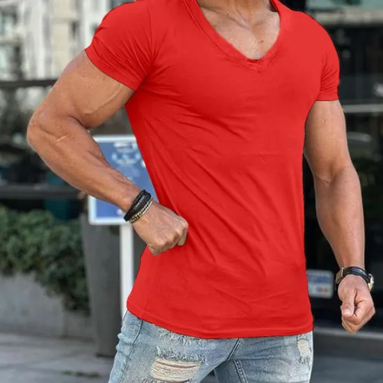 Sale OUKU Men's T Shirt Tee Top Short Sleeves V Neck Summer Plain Fashion Designer Basic Classic Style Vacation Street Going out Dark Grey Black White Top Tee for Men