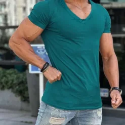 Sale OUKU Men's T Shirt Tee Top Short Sleeves V Neck Summer Plain Fashion Designer Basic Classic Style Vacation Street Going out Dark Grey Black White Top Tee for Men