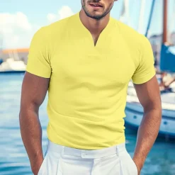 Best OUKU Men's T Shirt Tee Top Short Sleeve V Neck Summer Plain Fashion Designer Basic V Neck Front Pocket Vacation Going out Casual Daily Black White Blue Top Tee for Men