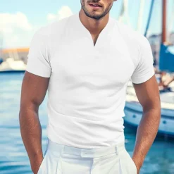 Best OUKU Men's T Shirt Tee Top Short Sleeve V Neck Summer Plain Fashion Designer Basic V Neck Front Pocket Vacation Going out Casual Daily Black White Blue Top Tee for Men