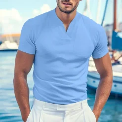 Best OUKU Men's T Shirt Tee Top Short Sleeve V Neck Summer Plain Fashion Designer Basic V Neck Front Pocket Vacation Going out Casual Daily Black White Blue Top Tee for Men