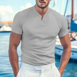 Best OUKU Men's T Shirt Tee Top Short Sleeve V Neck Summer Plain Fashion Designer Basic V Neck Front Pocket Vacation Going out Casual Daily Black White Blue Top Tee for Men