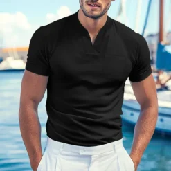 Best OUKU Men's T Shirt Tee Top Short Sleeve V Neck Summer Plain Fashion Designer Basic V Neck Front Pocket Vacation Going out Casual Daily Black White Blue Top Tee for Men