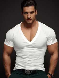 Outlet OUKU Men's T Shirt Tee Top Short Sleeves V Neck Summer Plain Fashion Designer Basic Vacation Street Going out Black White Red Top Tee for Men