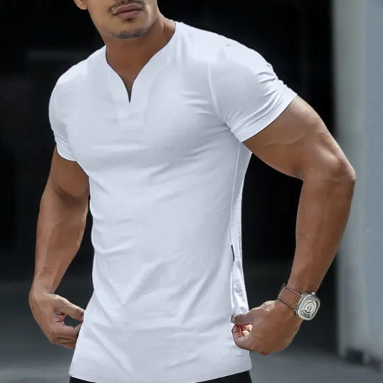 Hot OUKU Men's T Shirt Tee Top Short Sleeve V Neck Summer Plain Sports Fashion Lightweight V Neck Vacation Casual Holiday Light Blue Black White Top Tee for Men