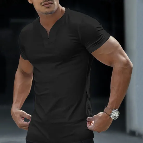 Hot OUKU Men's T Shirt Tee Top Short Sleeve V Neck Summer Plain Sports Fashion Lightweight V Neck Vacation Casual Holiday Light Blue Black White Top Tee for Men