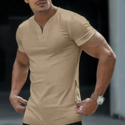 Hot OUKU Men's T Shirt Tee Top Short Sleeve V Neck Summer Plain Sports Fashion Lightweight V Neck Vacation Casual Holiday Light Blue Black White Top Tee for Men